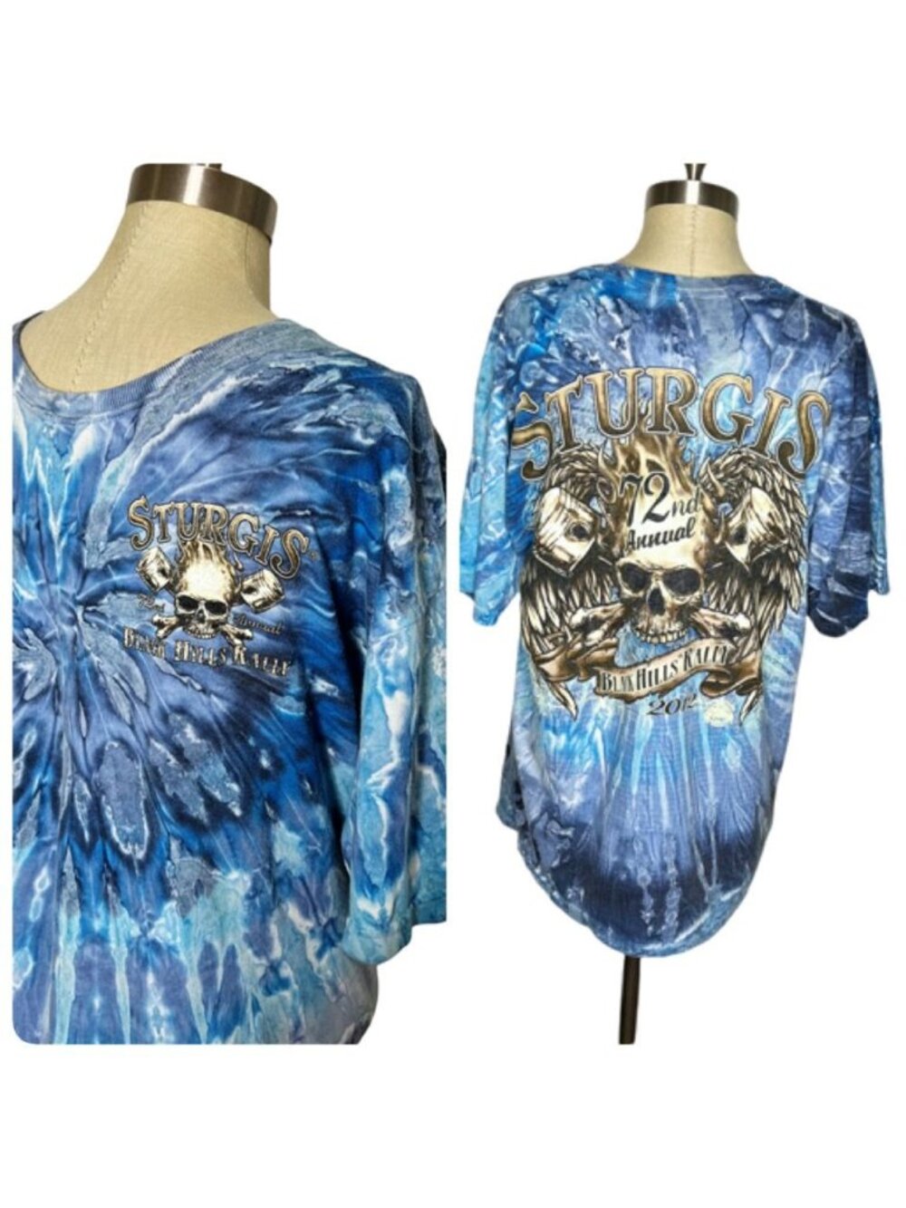 Sturgis 72nd Annual Motorcycle Rally T-Shirt Gildan Mens Size L Blue Tie-Dye
